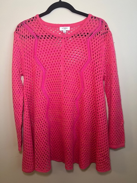 Sweaters - Umgee Hot Pink Open Knit Tunic Sweater Cover Up Medium Boho